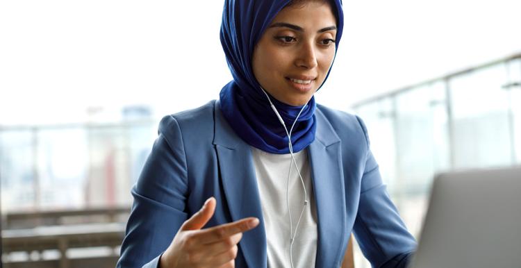 Asian Muslim Woman Online Meeting