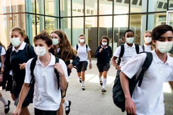 School pupils wearing masks at school